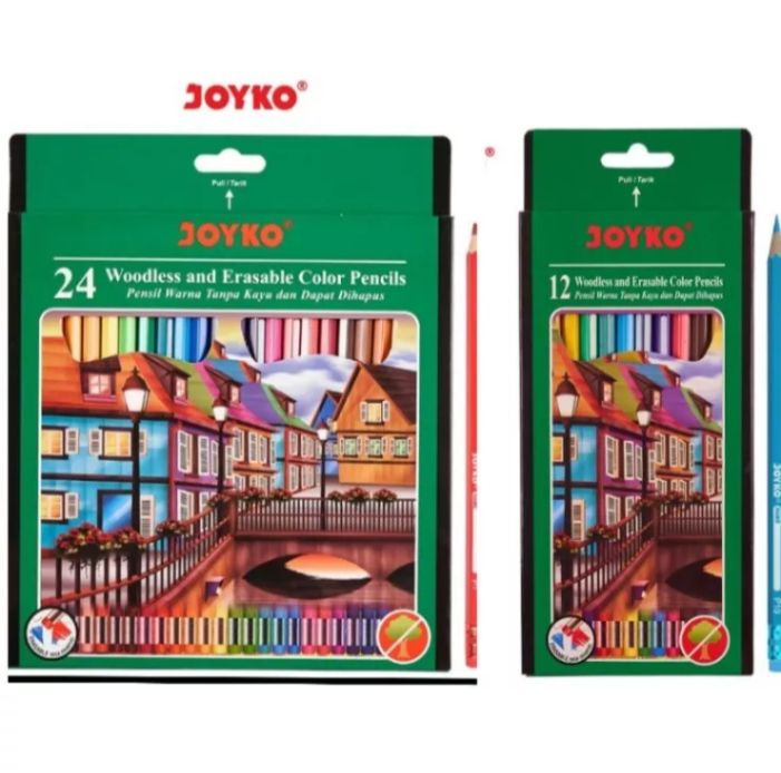 Pensil Warna Joyko Woodless Panjang Bisa Dihapus Isi 24 Pcs Dan 12 Pcs