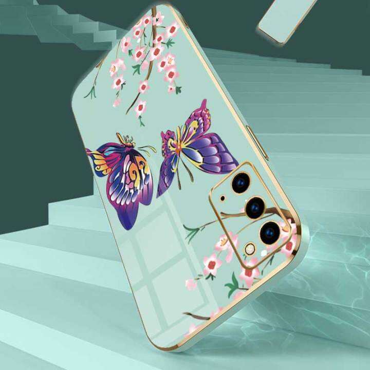 เคสซัมซุงโน้ต20ซัมซุงโน้ต20สุดหรูเคสโทรศัพท์ลายผีเสื้อพร้อมกล้องรูปดอกไม้เคสนิ่มซิลิโคนขอบชุบฟรีสายคล้อง