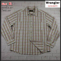 Wrangler®แท้ อกจริง 47 ไซส์ XL เสื้อเชิ้ตผู้ชาย แรงเลอร์ แขนยาว สีน้ำตาลอ่อน เนื้อผ้าดีใส่สบาย