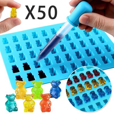 50Grids Gummy Bear Mold Silicone Bear Shape Candy Mold With Dropper DIY Chocolate Fondant Moulds Kitchen Baking Decoration Tools