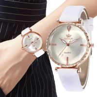 ZZOOI Luxury Women Watches 2023 Simple Diamond Design Lady Quartz watch Fashionable White Leather Dress Gifts Wristwatches