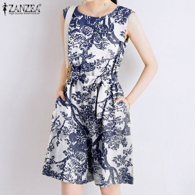 (จัดส่งฟรี)Fancystyle ZANZEA ผู้หญิงสไตล์เกาหลีฤดูร้อนแขนกุด Dungaree Jumpsuit หลวมกางเกงขาสั้นพิมพ์ลายดอกไม้ Playsuit