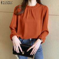 COD dhdfxcz ZANZEA Women Solid Casual Round Neck Vintage Long Sleeve Button Blouse