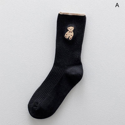ถุงเท้าถุงเท้าปักลายญี่ปุ่นสำหรับเด็กผู้หญิง,ถุงเท้าผู้หญิงลายหมีตลกน่ารักถุงเท้าสีเดียวกันตลอดญี่ปุ่น