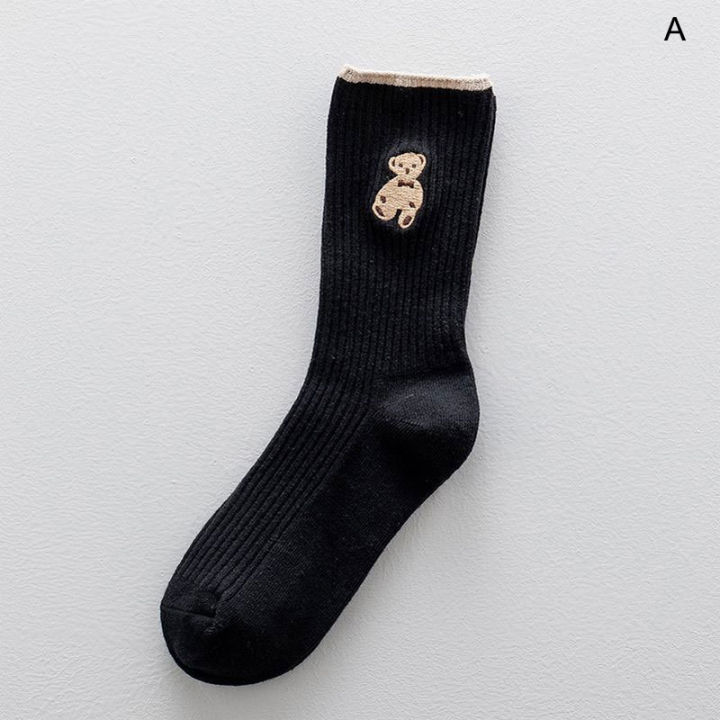 ถุงเท้าถุงเท้าปักลายญี่ปุ่นสำหรับเด็กผู้หญิง-ถุงเท้าผู้หญิงลายหมีตลกน่ารักถุงเท้าสีเดียวกันตลอดญี่ปุ่น