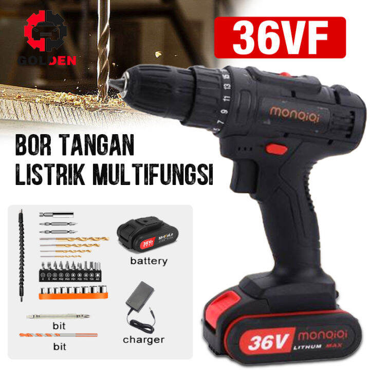 Bor Baterai Cas Komplit 36Vf Mesin Bor Baterai Cordless Bor Impact ...