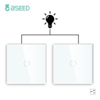 BSEED สวิตช์ไฟติดผนัง2แพ็ค,สวิตช์ไฟติดผนังสวิทช์แบบสัมผัส1แก๊งเซ็นเซอร์ LED 2Way ขัดจังหวะกระจกเทมเปอร์มาตรฐานอียูแสงไฟสีฟ้า240โวลต์