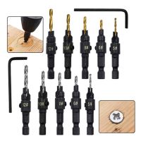 【LZ】❡  Countersink Drill Bit Set Broca de torção cônico Aço HSS com 1/4  Hex Shank Chave Allen Carpintaria Perfuração Piloto Buraco 4 Pcs 5Pcs