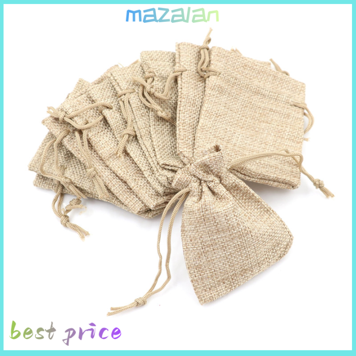 mazalan-10pcs-เล็กๆกระสอบกระสอบกระสอบผ้าลินินกระเป๋า-drawstring-wedding-supplies