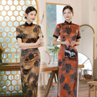 Plus ขนาด4XL พรหมปาร์ตี้ชุดราตรีเซ็กซี่หญิงแขนสั้น Cheongsam Elegant ซาติน Mandarin Collar Qipao Vestidso