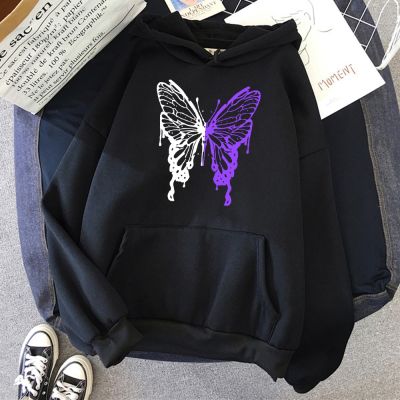 White And Purple Butterflies Personality Funny Womens Clothing Fashion Fleece Hoodies Loose Sweatshirt Casual Soft Female Hoody