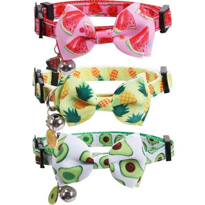 [HOT!] Cat Collar Breakaway with Cute Bow Tie and Bell for Kitty Adjustable Safety Fruit Patterns Kitten Collars for Pet Small Dogs