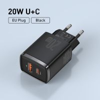 Baseus 20W เครื่องชาร์จ USB สนับสนุน Type C PD ชาร์จเร็วพอร์ต USB คู่โทรศัพท์พกพาได้ที่ชาร์จสำหรับไอโฟนแท่นชาร์จผนังสูงสุด14 13 12 11 Pro