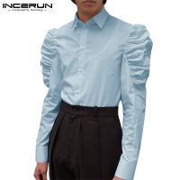 Incerun เสื้อเชิ้ตแขนยาว คอปก สีพื้น แฟชั่นสําหรับผู้ชาย 9128