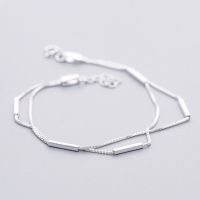 [COD] s925 silver bracelet girls simple Korean temperament literary and artistic double-layer square