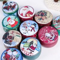 1pc Christmas Candy Tins Decorative Round Tinplate Boxes Xmas Candy Cookie Packaging Jar Candle Containers Party for Christmas Storage Boxes