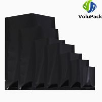 Various Sizes Recyclable Metallic Mylar Organizer Bags Glossy Black Open Top Pouches Vacuum Heat Seal Smell Proof Packaging Bags