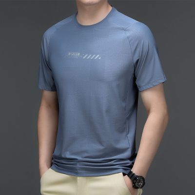 [COD] Mens ice silk summer thin section breathable loose fitness high elastic perspiration quick-drying mens short-sleeved wholesale
