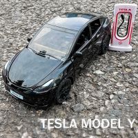 1:24 Tesla Model Y Model 3 Model S Alloy Model Car Toy Diecasts Metal Casting Sound and Light Car Toys For Children Vehicle