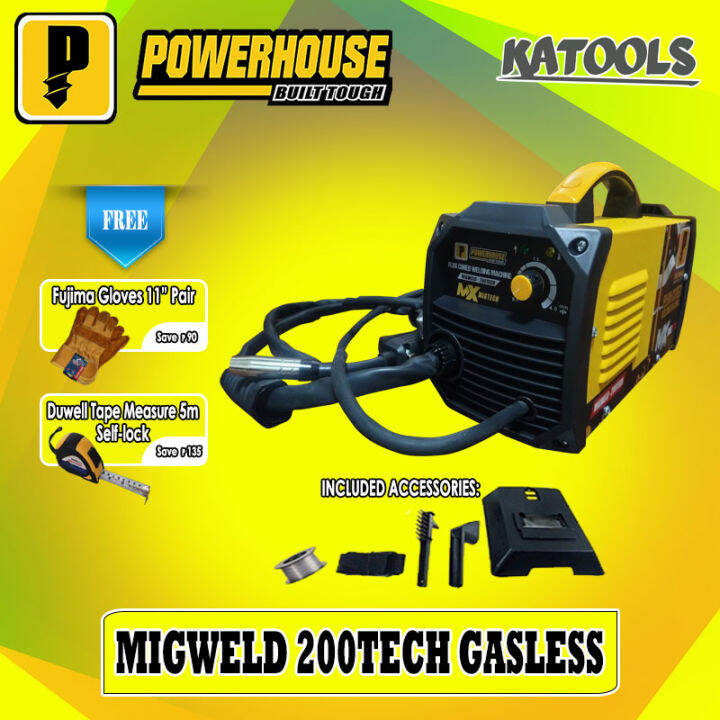 POWERHOUSE MIGWELD200TECH INVERTER GASLESS MIG WELDING MACHINE W/EXTRA