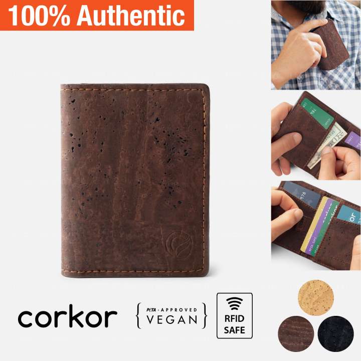 Corkor Vegan Cork Minimalist Wallet, Dark Brown