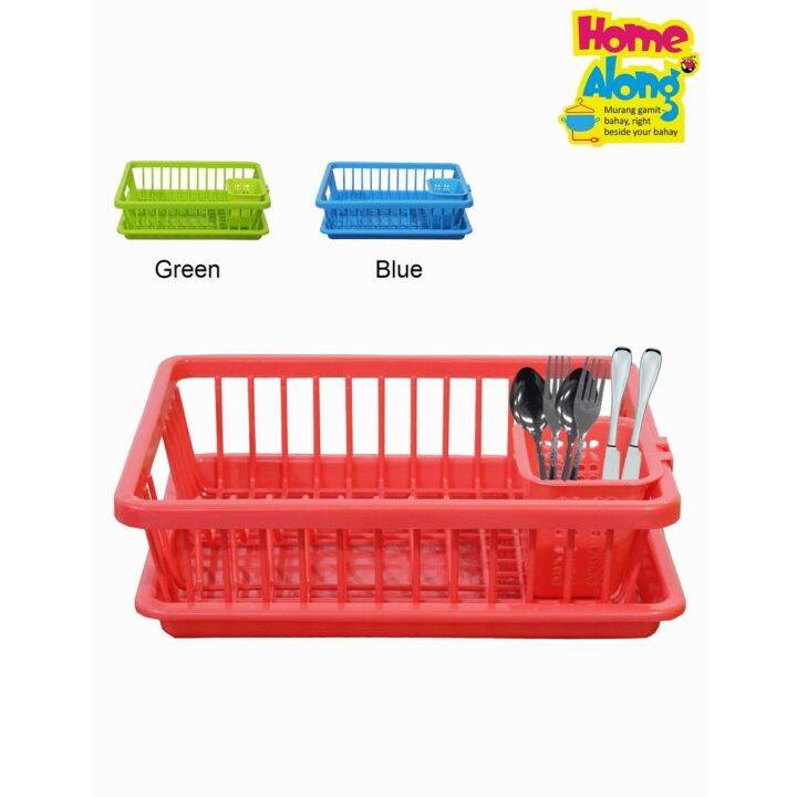 ♩1 Layer Plastic Dish Rack with Drip Tray and Cutlery Holder Lazada PH
