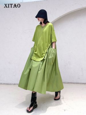 XITAO Dress Irregualr Folds Splicing Dress Women Dress