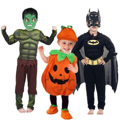 Childrens Halloween Cute Pumpkin Costume Baby Kids Cosplay Black Bat Man the hulk Costume Giant Masquerade carnival Costume