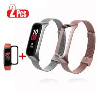 Bransoletka do Samsung Galaxy Fit 2 pasek metalowa opaska ze stali nierdzewnej do Galaxy Fit2 R220 z ochraniaczem ekranu inteligentny pasek zespołu