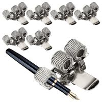 6Pcs Pen Holder Bag Stainless Steel Pen Holder Clip Silver 3 Holes Pen Holder for Notebook At Home, Office