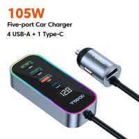 ที่ชาร์จแบตในรถ Toocki 155W USB Type C ที่ชาร์จเร็ว PD 3.0 QC 3.0พอร์ตรถจอดิจิตอลหลายพอร์ตที่ชาร์จแบตในรถที่ชาร์จสำหรับไอโฟนชาร์จ Samusng