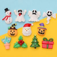 10Pcs Christmas Tree Santa Snowman Halloween Pumpkin Ghost Flatback Resin Cabochon Scrapbooking For Phone Decoration Accessories