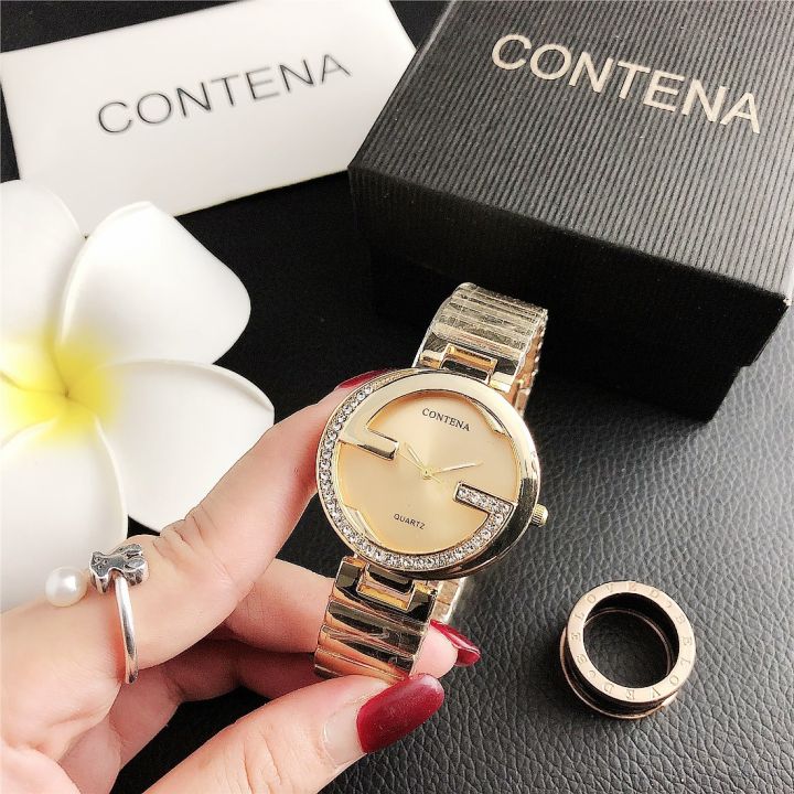 นาฬิกาข้อมือธุรกิจสุภาพสตรีระดับไฮเอนด์ที่ทันสมัยพร้อมกรอบเหล็กสแตนเลส-สีดำชมพูนาฬิกาข้อมือสตรี