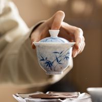 Gaiwan เพ้นท์ด้วยมือสำหรับถ้วยชาถ้วยจีนชามจีนชุดเซรามิค