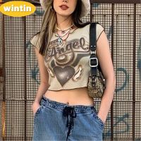 Wintin Popular European and American Style Fashionable Hot Girl Fashionable Printed Contrast Color Stringy Selvedge Short Sleeve T-shirt for Women