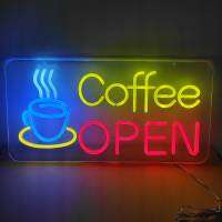 ป้ายไฟcoffee-open/พื้นหลังสีใส ป้ายไฟนีออน ไฟเส้น LED ไฟประดับตกแต่ง