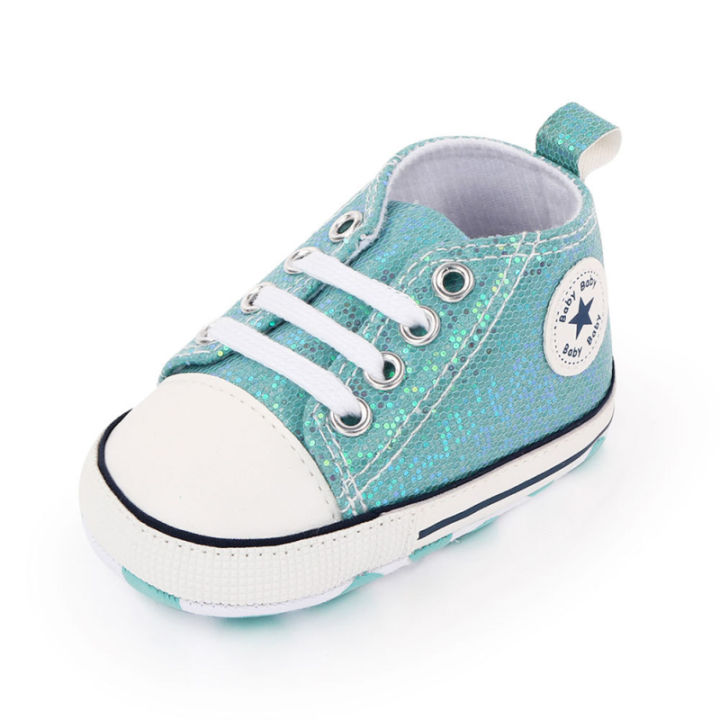รองเท้าเด็กวัยหัดเดินประดับเลื่อมนุ่มกันลื่นรองเท้าผ้าใบลำลองแบบสั้นสำหรับเด็กหญิงเด็กชายอายุ1-3ปี