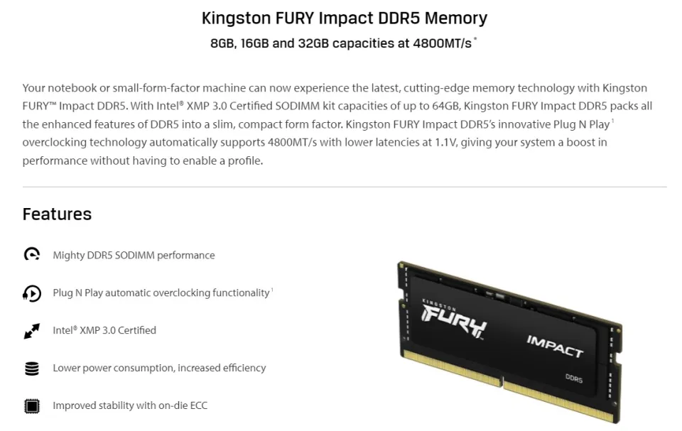 DDR5 Memory 8GB-64GB – Kingston FURY™ Impact SODIMM 