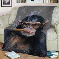 (Multi size available in stock)  Hipster Chimpanzee Cigar Custom Flannel Throw Blanket Personalized Blankets for Sofa Gift Customized DIY Print on Demand  (Free personalized design available)