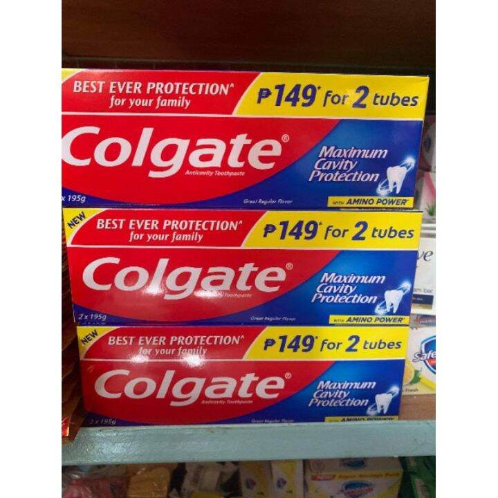 O}~colgate Tube Maximum Anti Cavity Protection Toothpaste 2 195g 