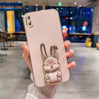 Andyh New Design Compatible For iPhone X XS iPhone XS Max iPhone XR Case Luxury 3D Stereo Stand Bracket Smile Rabbit Electroplating Smooth Phone Case Fashion Cute Soft Case