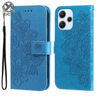 XICCI เคสแบบฝาพับสำหรับ Xiaomi Redmi 12 4กรัมเคสโทรศัพท์เจ็ดกลีบเคสโทรศัพท์หนังมีกระเป๋าเงินลายนูน