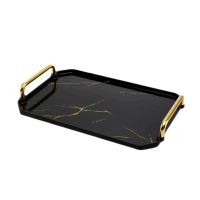 Imitation Porcelain Storage Tray Marbled Square Tea Tray Jewelry Cosmetics Water Cup Food Storage Home Decoration Easy to Use Black