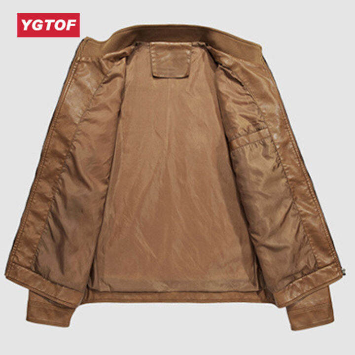 ygtof-4xl-แจ็คเก็ตหนังมอเตอร์ไซค์ผู้ชายเสื้อโค้ทผู้ชายแบบสตรีทแวร์-pu-ชุดบอมเบอร์เสื้อกันลม