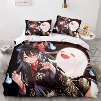 Genshin Impact Hutao Cosplay US/EU/UK Full Size Quilt Cover Queen King Bed Comforter Duvet Cover Pillow Case 3Pcs Bedding Set