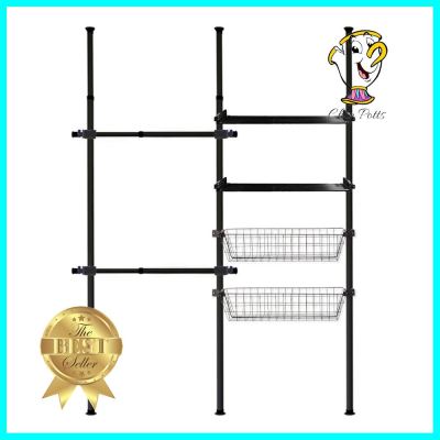 ราวแขวนผ้า 2 ราวแขวน 2 ชั้นวาง 2 ตะกร้า TUGU R22B สีดำ2-BAR CLOTHES RACK WITH 2 SHELVES AND 2 BASKETS TUGU R22B BLACK **ด่วน ของมีจำนวนจำกัด**