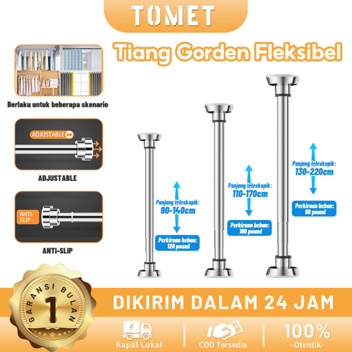 Tomet Tiang Gorden Fleksibel Jemuran Baju Tiang Jemuran Portable Besi Gorden Rel Hordeng 8937