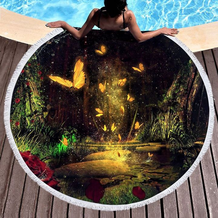Super Large Round Beach Towel,Fantasy Magic Forest Series Beach Blanket,Superfine Polyester Sand-Proof Quick-Drying Pool Blanket