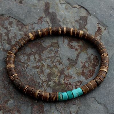 Coconut Bead Bracelet, Turquoise or Hematite, Mens Bracelet Mens Gift Mens Beaded Bracelet
