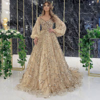 2023ใหม่ Gold Beaded ชุดราตรีหรูหราเซ็กซี่ชุดยาวตาข่ายแขนยาวประกายลูกปัด V คอ Elegant Luxury Party Dress